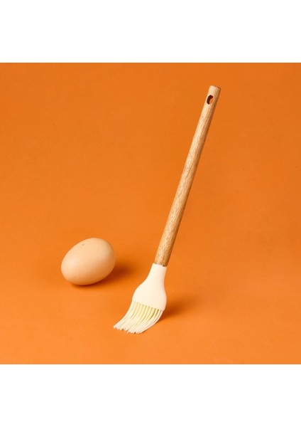 Ahşap Saplı Silikon Fırça - Krem / Kahverengi fiyatları