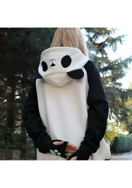 Kadın Panda Üç Iplik Kumaş Kapüşonlu Polar Sweat 65 cm fırsatları