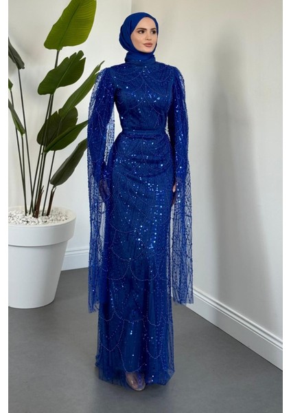 Eloria Pelerinli Boncuk Işlemeli Abiye Sax