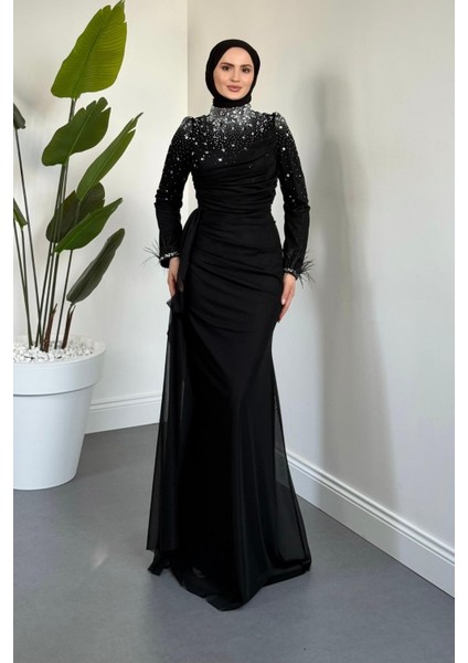 Belle Lune Taşlı Balık Abiye Siyah fiyatları