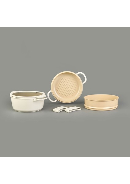 Pienza Alüminyum Tencere Seti - Krem / Bej - 7 Parça