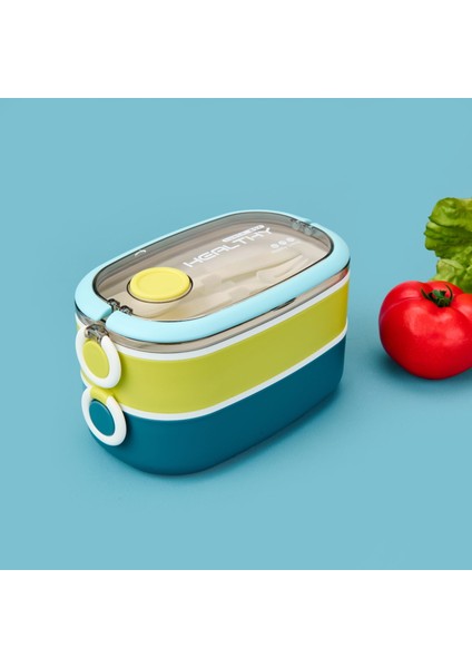 Healty Iki Katlı Çelik Yemek Kabı - Sarı / Mavi - 1,3 Lt fiyatları