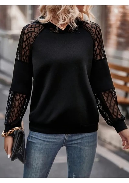 Miracotton Kadın Uzun Kollu Dantelli Kapşonlu Viskon Iki Iplik Bluz modelleri