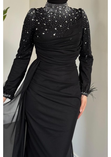 Belle Lune Taşlı Balık Abiye Siyah fırsatları