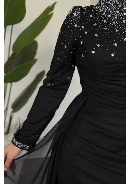 Belle Lune Taşlı Balık Abiye Siyah indirimleri