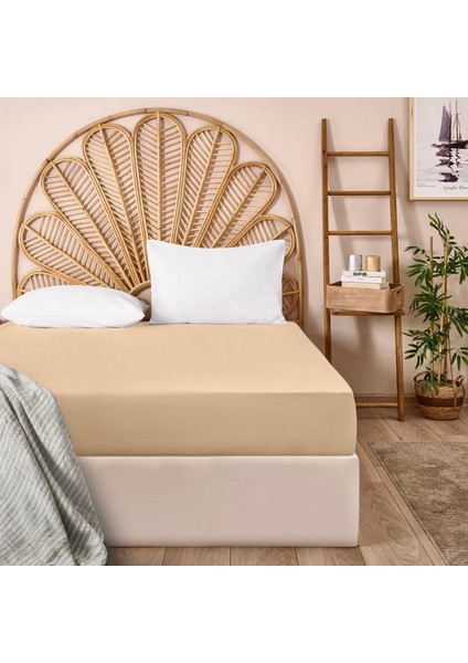 Soft Penye Çift Kişilik Lastikli Çarşaf - Bej - 160X200 cm