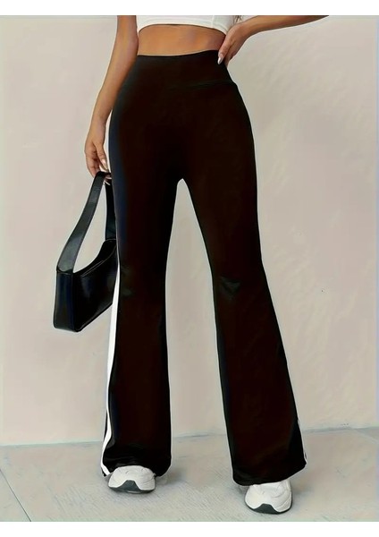 Kadın Yüksek Bel Ispanyol Paçalı Yanlardan Şerit Detaylı Dalgıç Tayt Pantolon fırsatları