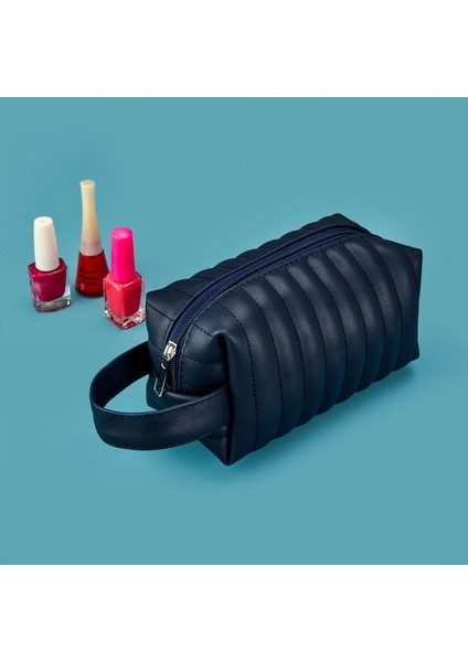 Kapitone Kozmetik Çantası - Mavi - 18X10 cm modelleri