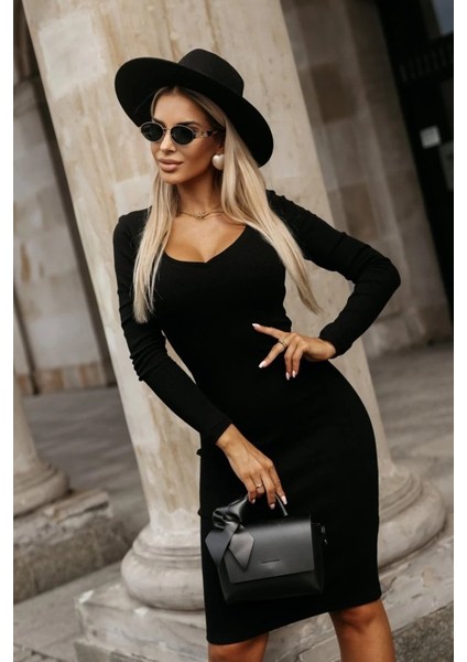 Kadın Uzun Kollu V Yakalı Kısa Kaşkorse Elbise modelleri