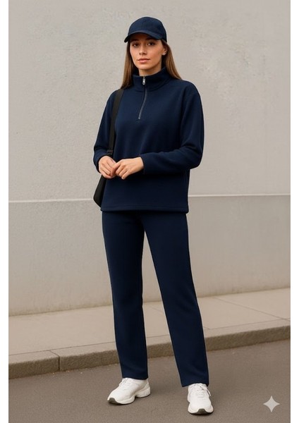 Aknbutik Kadın Balıkçı Yaka Fermuar Detay Polar Sweat ve Pantolon Ikili Takım fiyatları