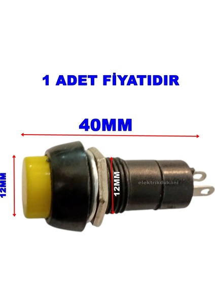 Plastik Sarı Yuvarlak Yaylı Buton Anahtar 12MM