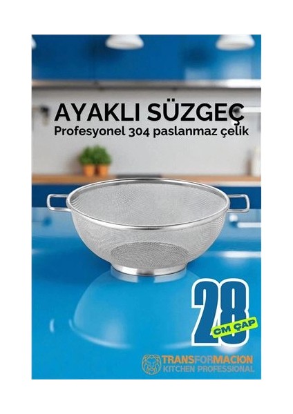 Hsnet 28 cm Süzgeç - Makarna Süzgeci Pirinç Meyve Süzgeci 304 Paslanmaz Çelik