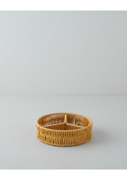 Wicker Plastik Rattan 3 Bölmeli Sunumluk 19X5 cm Açık Kahverengi