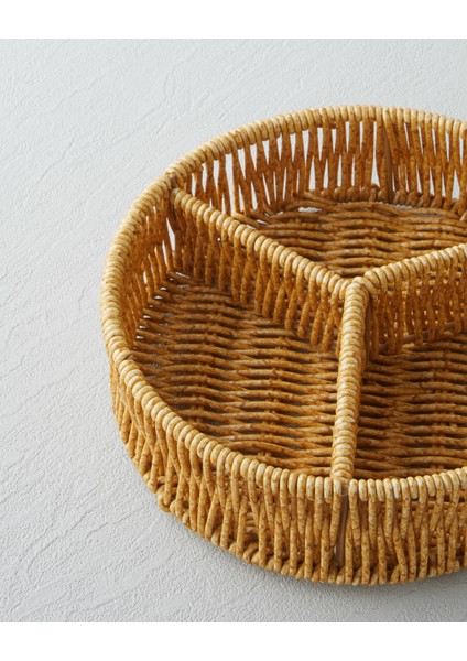 Wicker Plastik Rattan 3 Bölmeli Sunumluk 19X5 cm Açık Kahverengi modelleri