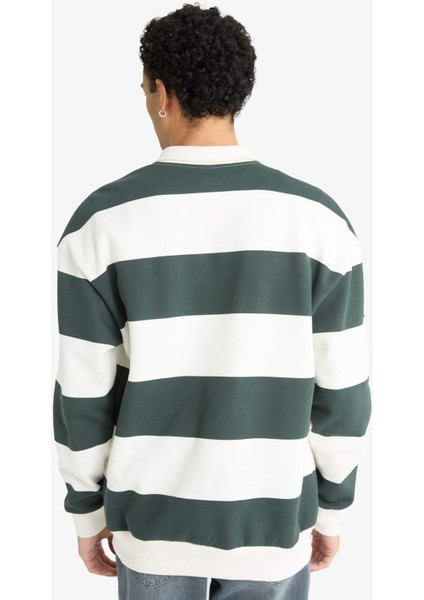 Boxy Fit Dik Yaka Yarım Fermuarlı Çizgili Sweatshirt F4640AX25AU
