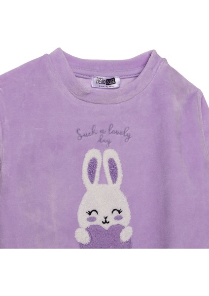 Kız Bebek Kadife Pijama Takımı Bisiklet Yaka Uzun Kol Ribanalı Paça modelleri