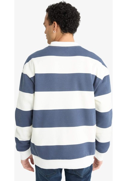 Boxy Fit Dik Yaka Yarım Fermuarlı Çizgili Sweatshirt F4640AX25AU