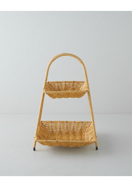 Wicker Plastik Rattan Katlı Servis 26X22X36 cm Açık Kahverengi