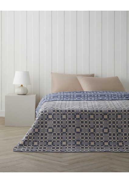 Echo Plaid Pamuklu Tek Kişilik Battaniye 150X200 cm Mavi