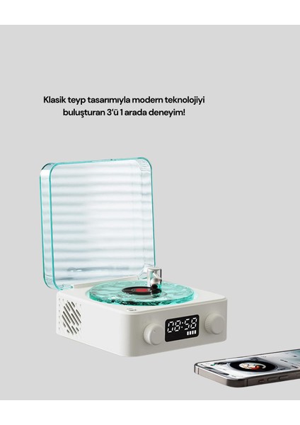 3-1 Kablosuz Bluetooth Hoparlör - Gece Lambalı, Saatli, Retro Tasarım fiyatları