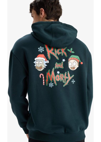 Rick and Morty Boxy Fit Kapüşonlu Sırt Baskılı Sweatshirt F2247AX25WN