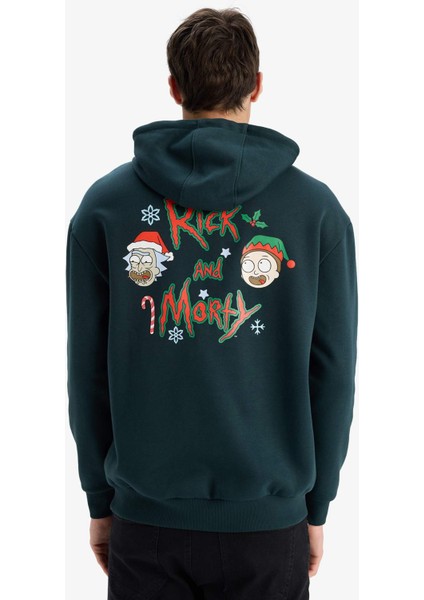 Rick and Morty Boxy Fit Kapüşonlu Sırt Baskılı Sweatshirt F2247AX25WN