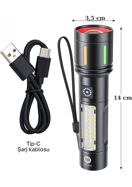 Gold Police GP-212 Şarjlı Metal El Feneri | 1000 Lümen Polis Feneri Çakarlı