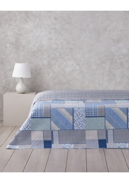 Patch Mosaic Çift Kişilik Çok Amaçlı Örtü 200X220 cm Mavi