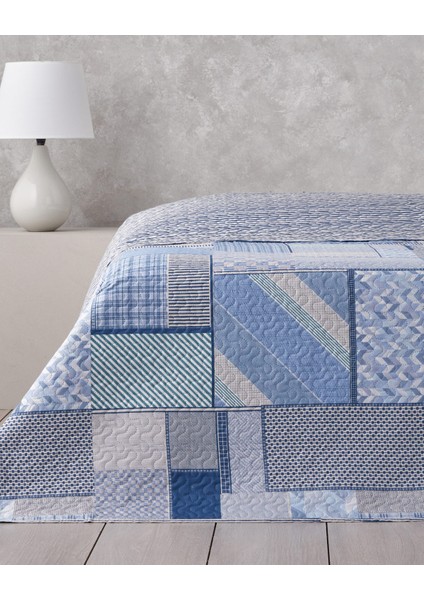 Patch Mosaic Çift Kişilik Çok Amaçlı Örtü 200X220 cm Mavi modelleri