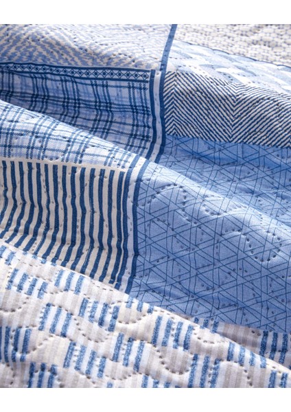 Patch Mosaic Çift Kişilik Çok Amaçlı Örtü 200X220 cm Mavi indirimleri