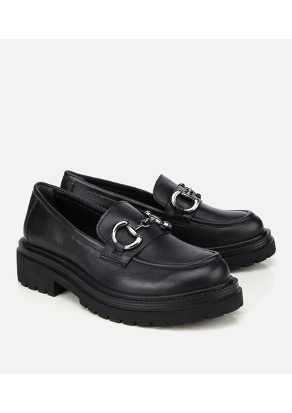 01AYH314430A100 KADIN Deri Siyah Tokalı Yüksek Tabanlı Klasik Loafer fiyatları