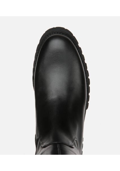 01CIH313340A100 KADIN Deri Siyah Lastik Detaylı Binici Düz Çizme