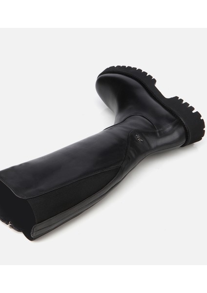 01CIH313340A100 KADIN Deri Siyah Lastik Detaylı Binici Düz Çizme