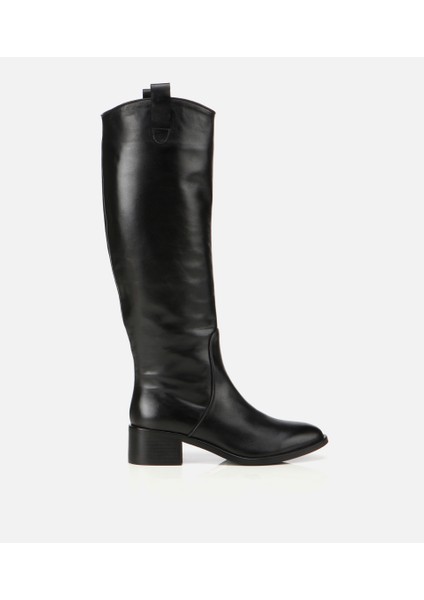 01CIH313360A100 KADIN Deri Siyah Binici Uzun Düz Çizme