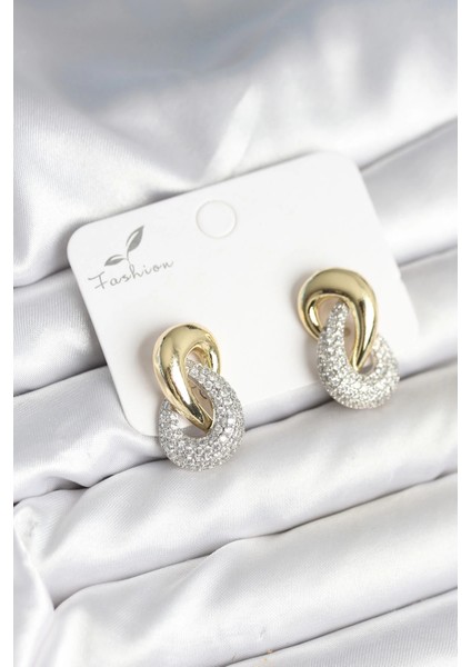 Sarmal Model Gold Gümüş Renk Pirinç Kadın Küpe