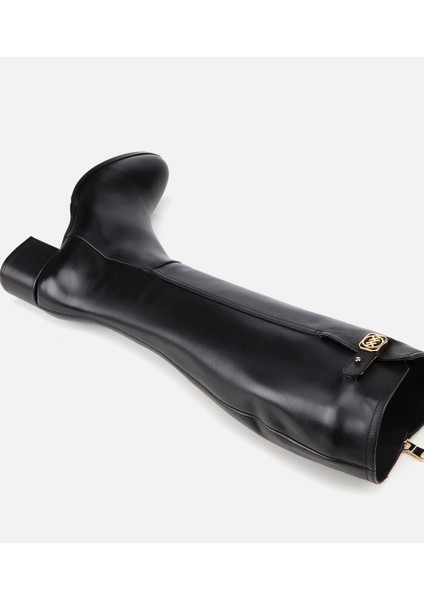 01CIH313350A100 KADIN Deri Siyah Tokalı Topuklu Çizme