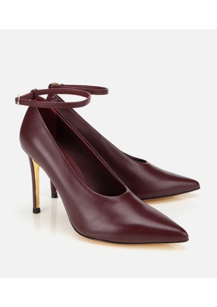 01AYH316600A788 KADIN Deri Bordo Bilekten Bağlamalı Gold Detaylı Yüksek Topuklu Stiletto fiyatları