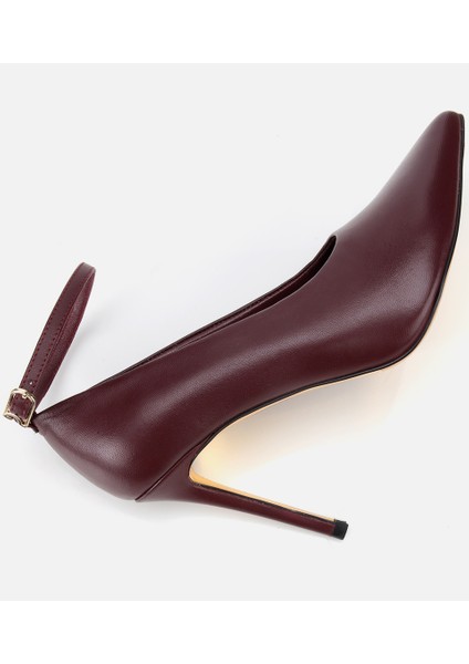 01AYH316600A788 KADIN Deri Bordo Bilekten Bağlamalı Gold Detaylı Yüksek Topuklu Stiletto