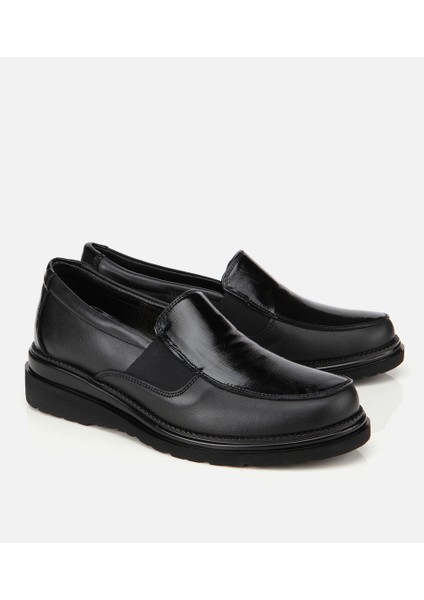 01AYH314450A100 KADIN Deri Siyah Lastik Detaylı Dolgu Topuklu Günlük Loafer fiyatları