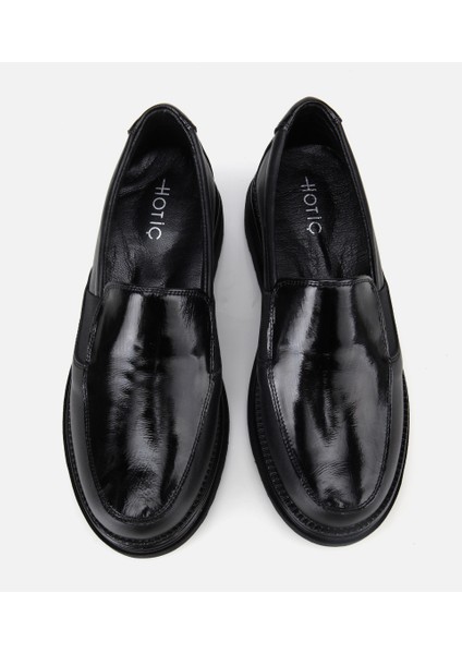 01AYH314450A100 KADIN Deri Siyah Lastik Detaylı Dolgu Topuklu Günlük Loafer