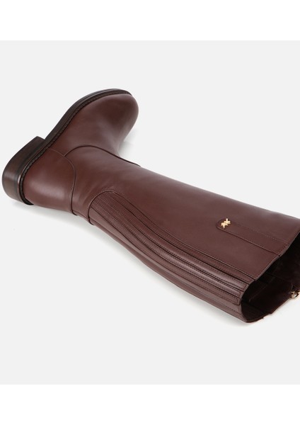 01CIH313330A420 KADIN Deri Kahverengi Lastik Detaylı Binci Düz Çizme