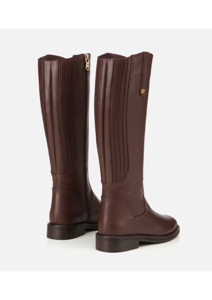 01CIH313330A420 KADIN Deri Kahverengi Lastik Detaylı Binci Düz Çizme modelleri