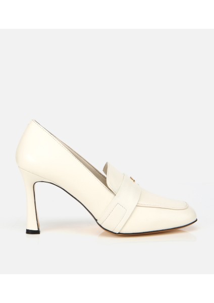 01AYH316610A400 KADIN Deri Ekru Yumuşak Dokulu Gold Detaylı Topuklu Stiletto