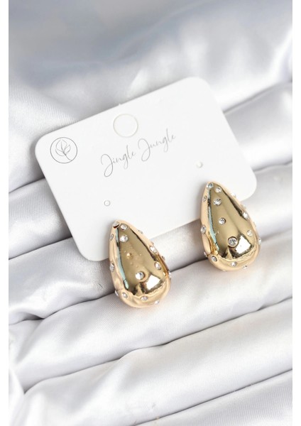 Damla Model Pirinç Gold Renk Kadın Küpe