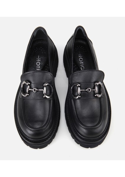 01AYH314430A100 KADIN Deri Siyah Tokalı Yüksek Tabanlı Klasik Loafer