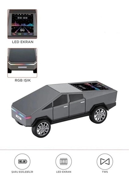 D68 Cyber Model Araba Tasarımlı Bluetooth Hoparlör 15W Güçlü Ses Rgb LED /tws/usb Gri