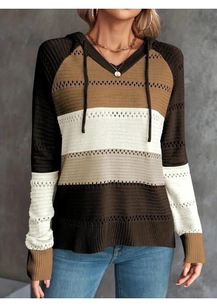 Kadın Uzun Kollu V Yakalı Bağcıklı Kapşonlu Triko Bluz fiyatları