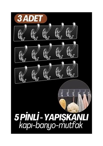 Hsnet 5 Pinli 3 Lü Set Yapışkanlı Askı Xenoty Design