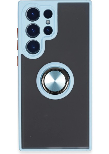 CPT16 Samsung Galaxy S23 Ultra Kılıf Montreal Yüzüklü Silikon Kapak - Buz Mavi
