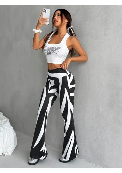 Kadın Yüksek Bel Zebra Desenli Dalgıç Tayt modelleri